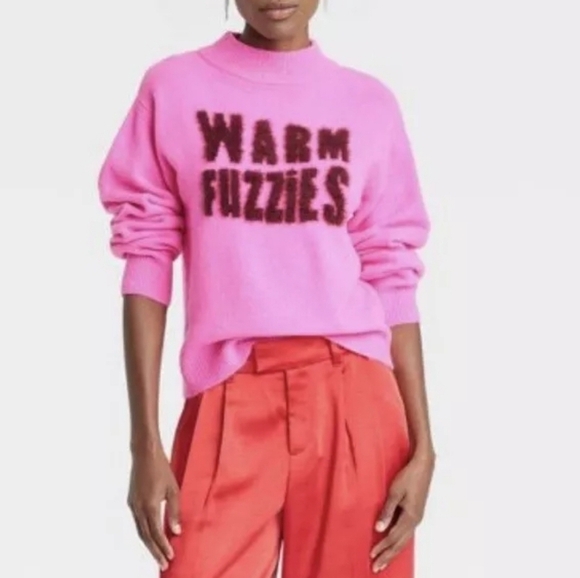 a new day Sweaters - Crewneck Graphic Warm Fuzzies Pullover Pink Sweater | A New Day | OVERSIZED XS